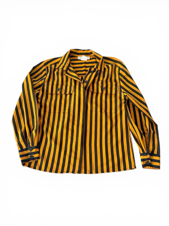 Jones New York Tops - Jones New York Blouse Womens Size 8 Striped Black & Mustard Yellow Button Down